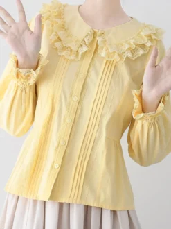 ROCOCO Style Blouses Lolita Haut Lolita Violet Manches Longues Dentelle Volants Chemise Lolita