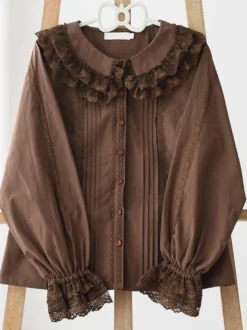 ROCOCO Style Blouses Lolita Haut Lolita Violet Manches Longues Dentelle Volants Chemise Lolita