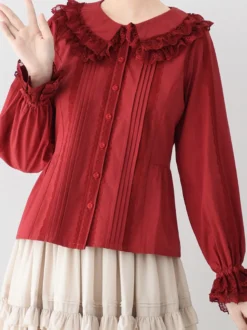 ROCOCO Style Blouses Lolita Haut Lolita Violet Manches Longues Dentelle Volants Chemise Lolita