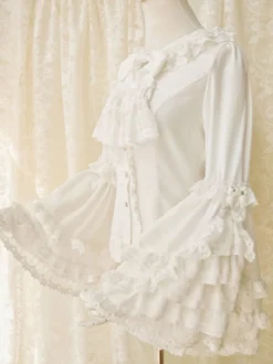 ROCOCO Style Blouses Lolita Noeuds Dentelle Manches Longues Blouse Lolita Top Ecru Blanc Chemise Lolita