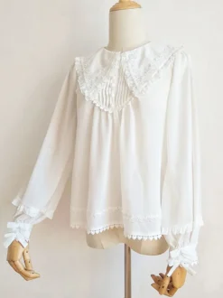 ROCOCO Style Blouses Lolita Volants Plissés Chemisier Manches Longues Haut Lolita Chemise Lolita Blanche