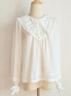ROCOCO Style Blouses Lolita Volants Plissés Chemisier Manches Longues Haut Lolita Chemise Lolita Blanche
