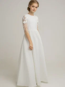 Roeb fille de fleur ivoire robe cortège enfant robe de mariage pour enfant col rond manche courte