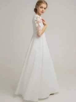 Roeb fille de fleur ivoire robe cortège enfant robe de mariage pour enfant col rond manche courte