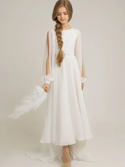 Roeb fille de fleur robe cortège enfant robe de mariage pour enfant col rond manche longue