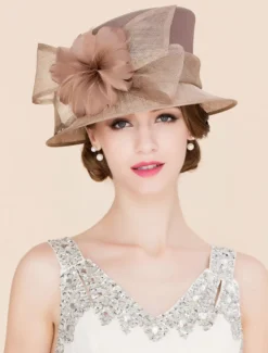 Royal Vintage Hat Brown Femmes Fleurs Headpieces Retro Top Hat Déguisements Halloween