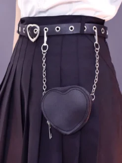 Sac banane gothique Lolita Oeillets Détails en métal Ceinture métallique Cuir PU Divers Sac Lolita noir