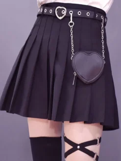 Sac banane gothique Lolita Oeillets Détails en métal Ceinture métallique Cuir PU Divers Sac Lolita noir