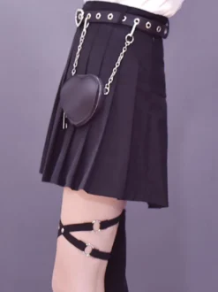 Sac banane gothique Lolita Oeillets Détails en métal Ceinture métallique Cuir PU Divers Sac Lolita noir