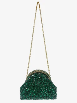 Sac bandoulière de mariée en forme de coquillage irrégulière entièrement orné de strass pochette de soirée rigide avec chaîne amovible