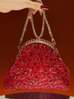 Sac bandoulière de mariée en forme de coquillage irrégulière entièrement orné de strass pochette de soirée rigide avec chaîne amovible