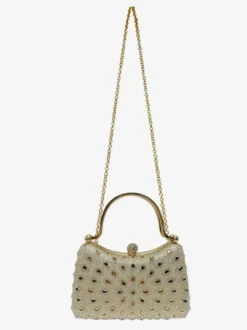 Sac bandoulière de mariée orné de tournesols découpés et de strass étui rigide pochette de soirée avec chaîne amovible