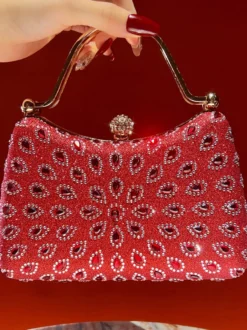 Sac bandoulière de mariée orné de tournesols découpés et de strass étui rigide pochette de soirée avec chaîne amovible