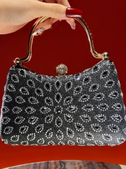 Sac bandoulière de mariée orné de tournesols découpés et de strass étui rigide pochette de soirée avec chaîne amovible
