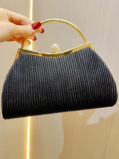 Sac bandoulière de soirée à rayures verticales pochette plissée avec anse en métal sac à main de soirée