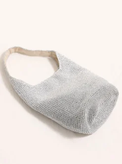 Sac bandoulière seau tricoté à paillettes fermeture magnétique style hobo tissé ajouré idéal pour les vacances d'été à la plage
