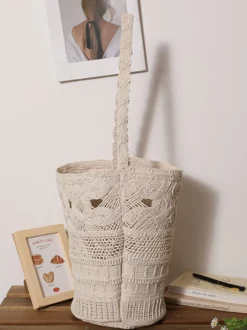 Sac cabas bohème en corde de coton crochetée sac bandoulière ajouré tissé sac à main pour les vacances d'été à la plage
