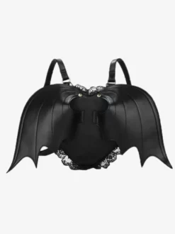 Sac gothique Lolita en cuir PU noir sac à dos en dentelle à volants accessoires Lolita