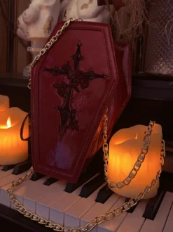 Sac gothique Lolita en cuir PU bordeaux sac bandoulière en cuir PU accessoires Lolita