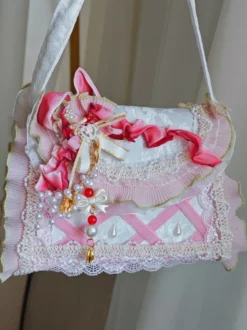 Sac Lolita de style pastoral en polyester rose à volants et chaînes sac à main ombré accessoires Lolita