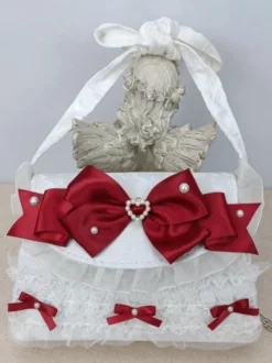 Sac à main ROCOCO Style Lolita camée rose chaînes en cuir PU volants arc sac à main accessoires Lolita