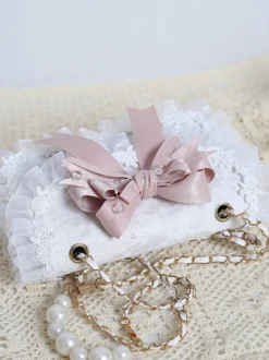 Sac à main Sweet Lolita avec nœuds en Organza rose sac à main en dentelle et fibre de Polyester accessoires Lolita