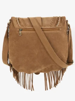 Sacs Femme Kaki Faux Daim Rond Sangle Réglable Frange Fermeture Éclair