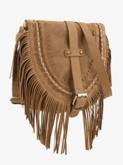 Sacs Femme Kaki Faux Daim Rond Sangle Réglable Frange Fermeture Éclair