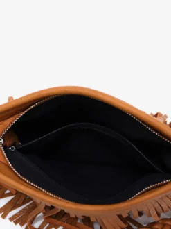 Sacs pour femmes café marron simili cuir forme horizontale bandoulière frange fermeture éclair