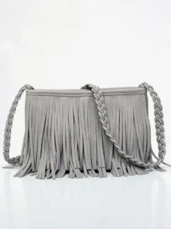 Sacs pour femmes café marron simili cuir forme horizontale bandoulière frange fermeture éclair