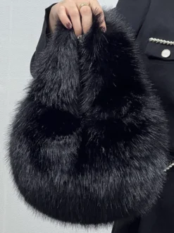 Sacs Pour Femmes Noir Sac À Main En Fausse Fourrure Chic