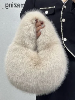 Sacs Pour Femmes Noir Sac À Main En Fausse Fourrure Chic