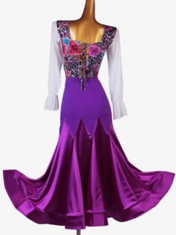 Salle de bal Costumes de danse Lycra Purple femmes Spandex Set Top robe de danse