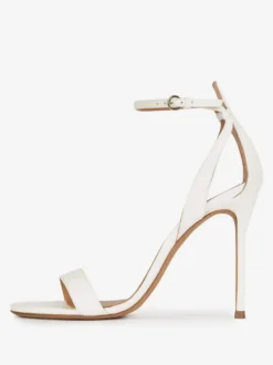 Sandales blanches à talons hauts bout ouvert talons aiguilles chaussures de bal