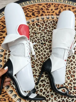 Sandales blanches à talons hauts pour femmes bout ouvert lacets style galdiateur