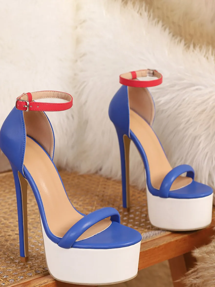 Sandales bleues sexy à plateforme bout ouvert et talons hauts