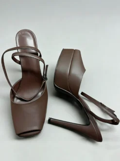 Sandales compensées noires pour femmes bout ouvert bride cheville chaussures de soirée