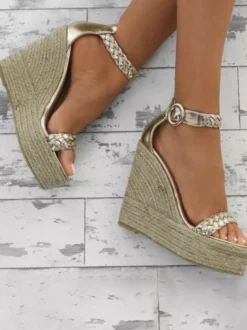Sandales compensées or en PU Chaussures femme