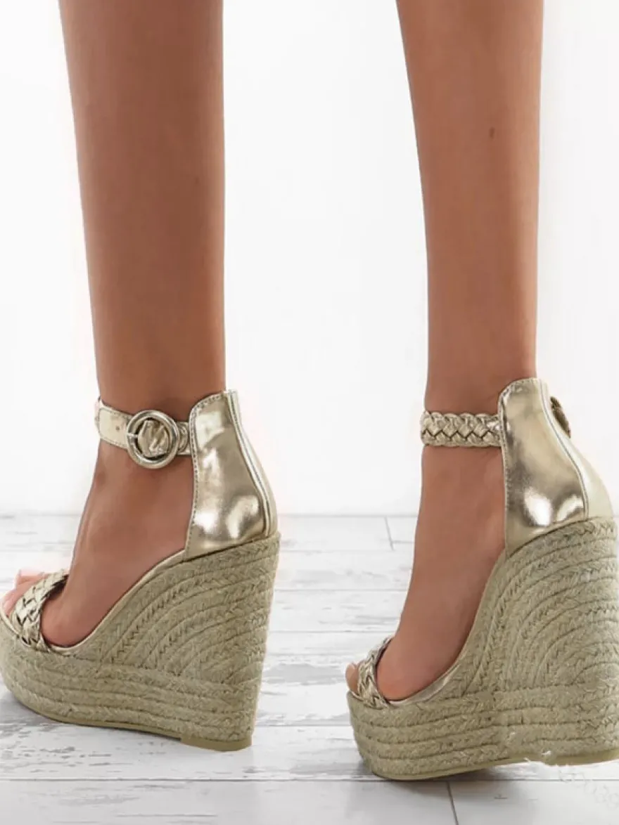 Sandales compensées or en PU Chaussures femme