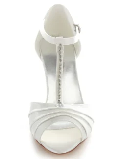 Sandales de mariée blanche bout ouvert en satin type T Chaussures de mariée