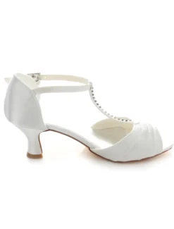 Sandales de mariée blanche bout ouvert en satin type T Chaussures de mariée