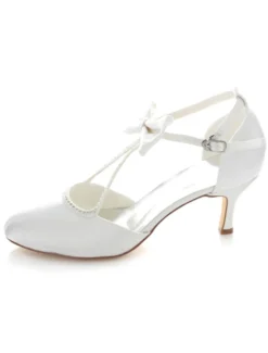Sandales de mariée blanc orné de noeud en satin talons hauts de mariage