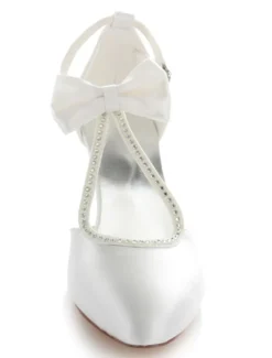 Sandales de mariée blanc orné de noeud en satin talons hauts de mariage