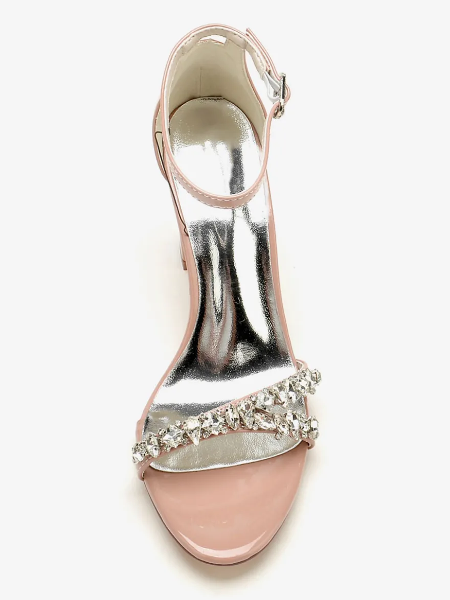 Sandales De Mariée Bordeaux Vernis Supérieur Chic Chaussures De Mariage À Bout Ouvert Strass