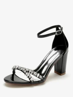 Sandales De Mariée Bordeaux Vernis Supérieur Chic Chaussures De Mariage À Bout Ouvert Strass