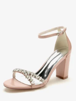 Sandales De Mariée Bordeaux Vernis Supérieur Chic Chaussures De Mariage À Bout Ouvert Strass