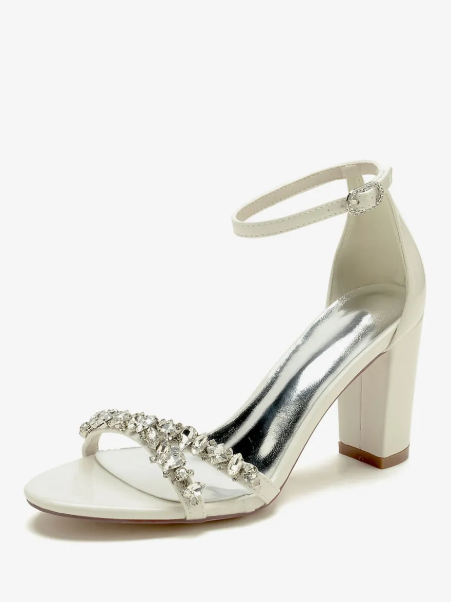Sandales De Mariée Bordeaux Vernis Supérieur Chic Chaussures De Mariage À Bout Ouvert Strass