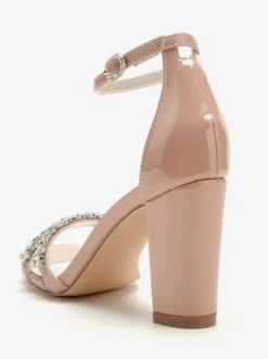 Sandales De Mariée Bordeaux Vernis Supérieur Chic Chaussures De Mariage À Bout Ouvert Strass
