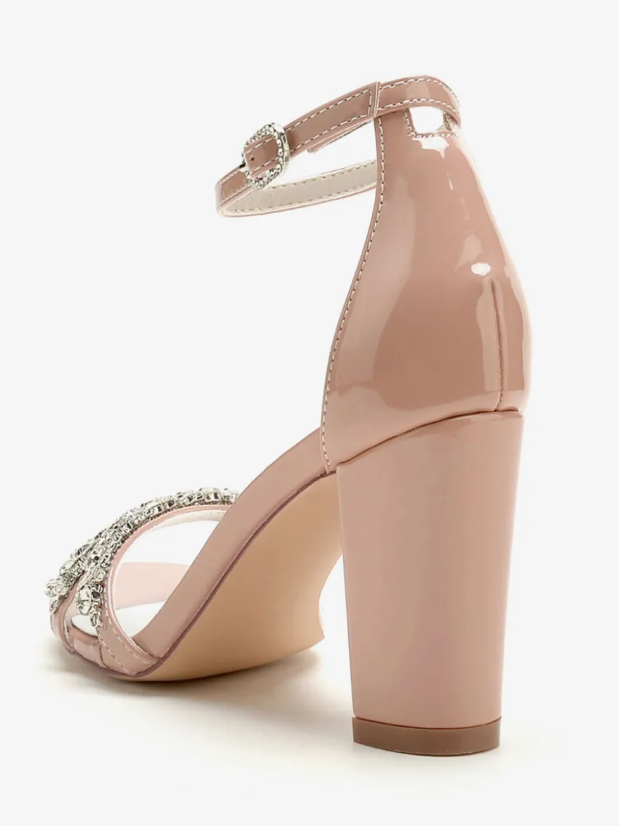 Sandales De Mariée Bordeaux Vernis Supérieur Chic Chaussures De Mariage À Bout Ouvert Strass