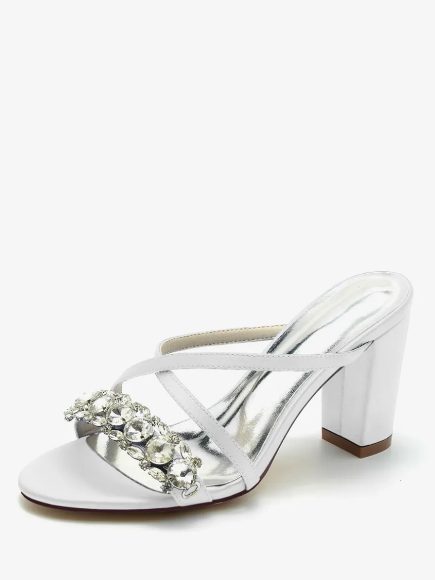 Sandales de mariée Deep Blue Satin Chic Sandales de mariage à bout ouvert et strass